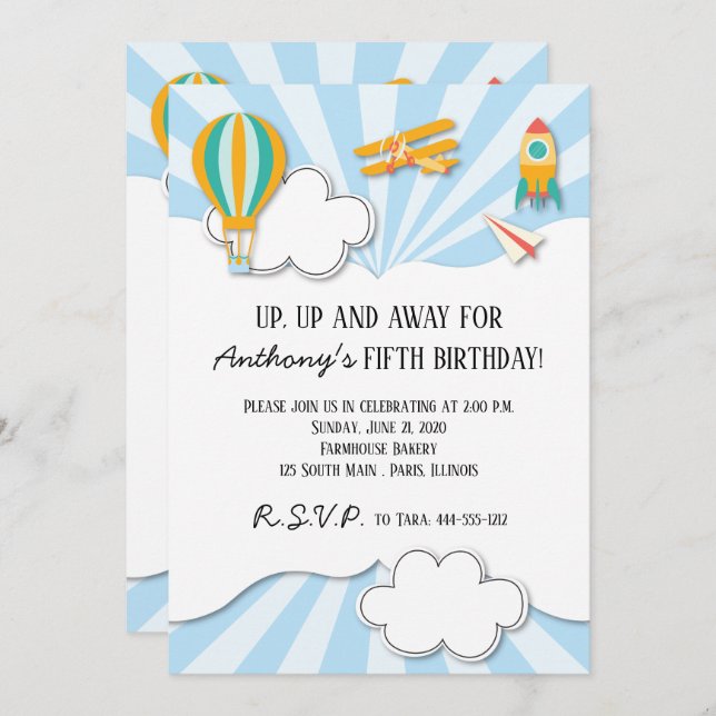 Flying Things Birthday Invitation (Front/Back)