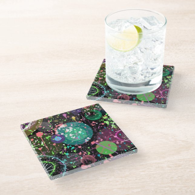Flying Through Space: A Maximalist Abstract  Glass Coaster (Angled)