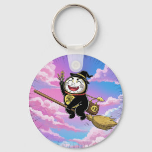 Flying through the sky on a broom key ring