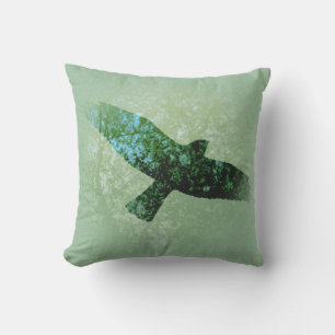 Flying Transparent Black Bird Green Tree Tops Cushion
