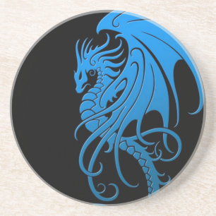 Flying Tribal Dragon - blue on black Coaster
