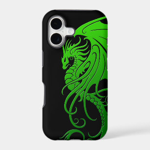 Flying Tribal Dragon - green on black