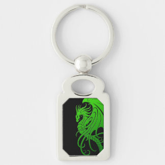 Flying Tribal Dragon - Green on black Key Ring