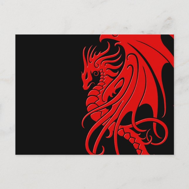 Flying Tribal Dragon - red on black Postcard (Front)