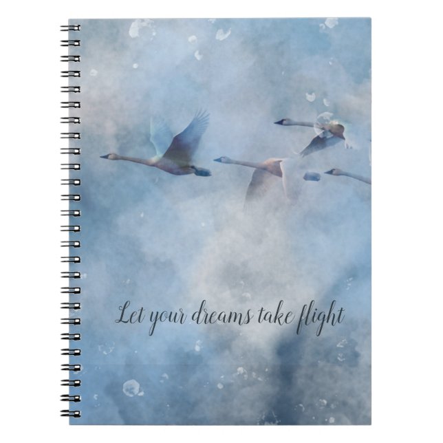 Flying Tundra Swans Artistic Blue Background Photo Notebook (Front)