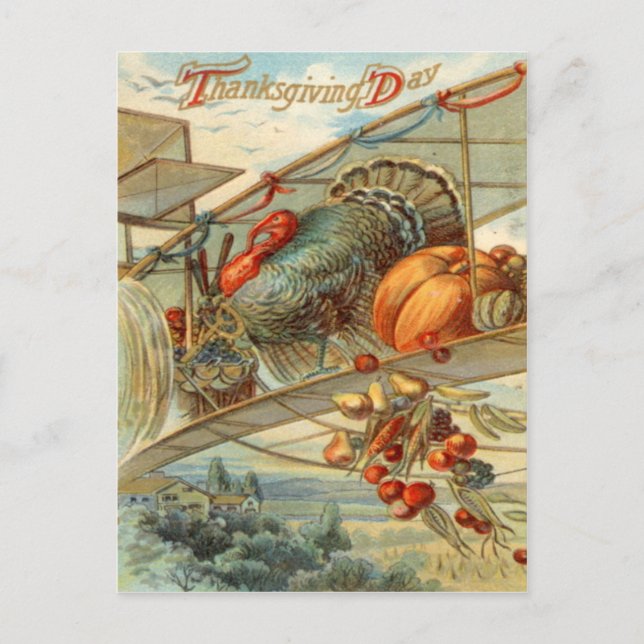Flying Turkey Aeroplane Pumpkin Apple Pear Corn Postcard (Front)