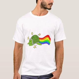 Flying Turtle Rainbow Sticker T-Shirt