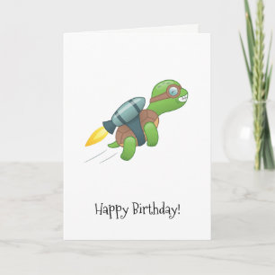 Flying Turtle with a Jetpack Birthday Card