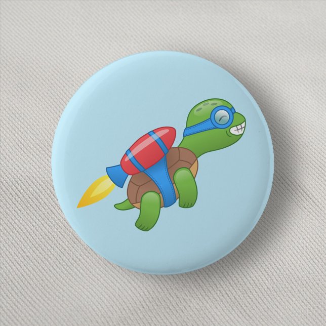 Flying Turtle with a Red Jetpack Blue 6 Cm Round Badge (Creator Uploaded)