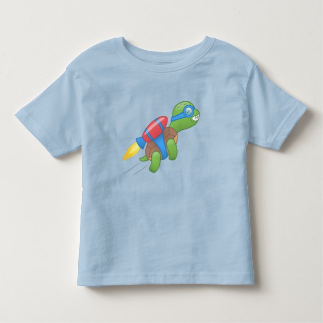 Flying Turtle with a Red Jetpack Toddler T-Shirt (Front)