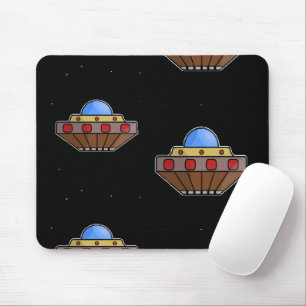 Flying ufo in space black mouse pad