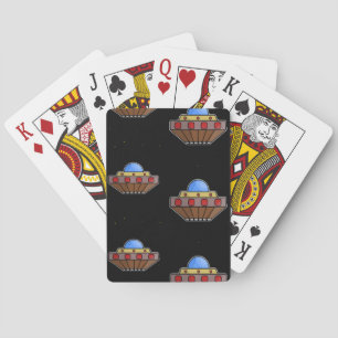 Flying ufo in space black playing cards