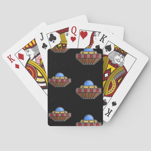 Flying ufo in space black playing cards (Back)