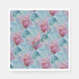 FLYING UMBRELLAS MONOGRAM PARTY NAPKIN