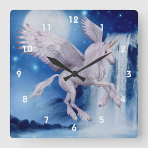 Flying Unicorn And Waterfall Fantasy Art Square Wall Clock
