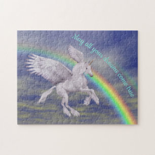 Flying Unicorn Over Rainbow Dreams Fantasy Horse Jigsaw Puzzle