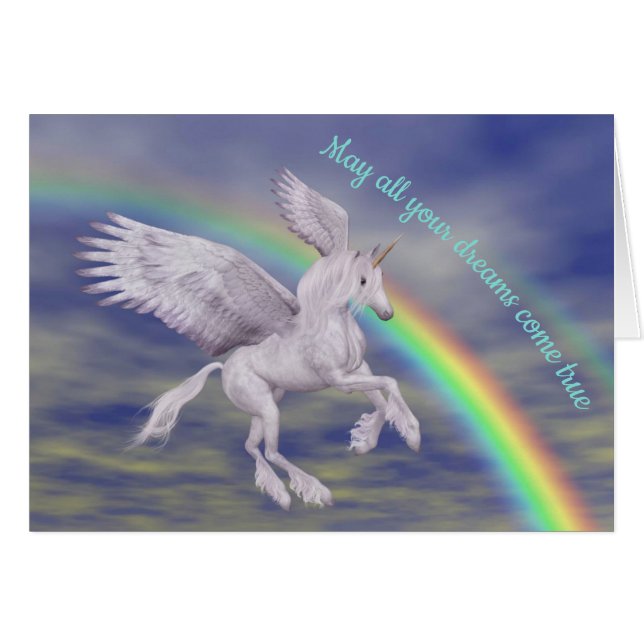 Flying Unicorn Over Rainbow Dreams Inspirational (Front Horizontal)