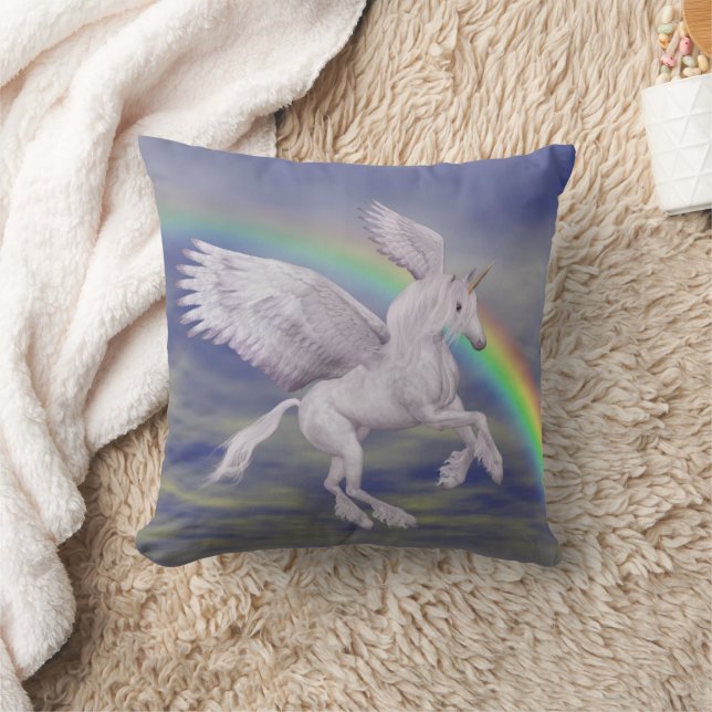 Flying Unicorn Rainbow Fantasy Art Cushion (Blanket)