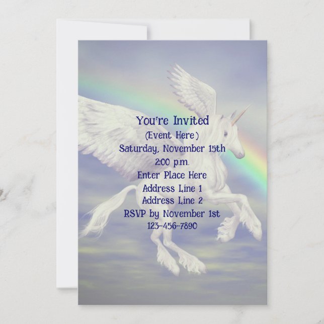 Flying Unicorn Rainbow Party  Invitation (Front)