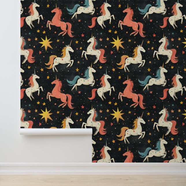 Flying Unicorn & Starts Chalk Drawing Pattern  Wallpaper (Application)