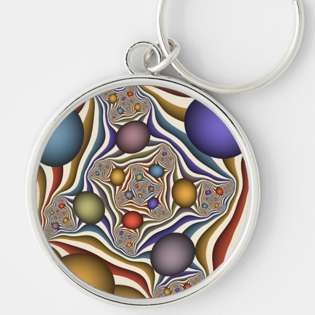 Flying Up Colorful Modern Abstract Fractal Art Key Ring (Front)