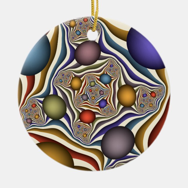 Flying Up Colourful Modern Abstract Fractal Art Ceramic Ornament (Front)
