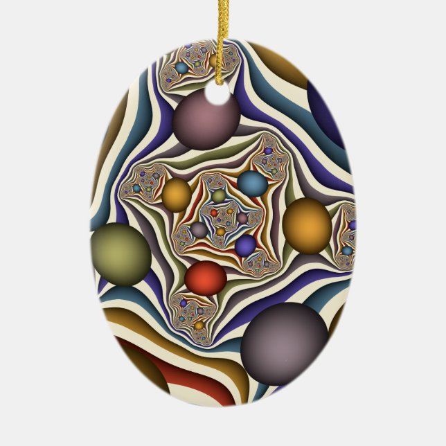 Flying Up Colourful Modern Abstract Fractal Art Ceramic Ornament (Front)