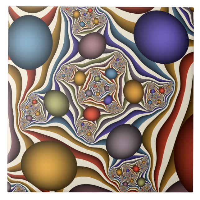 Flying Up Colourful Modern Abstract Fractal Art Ceramic Tile (Front)
