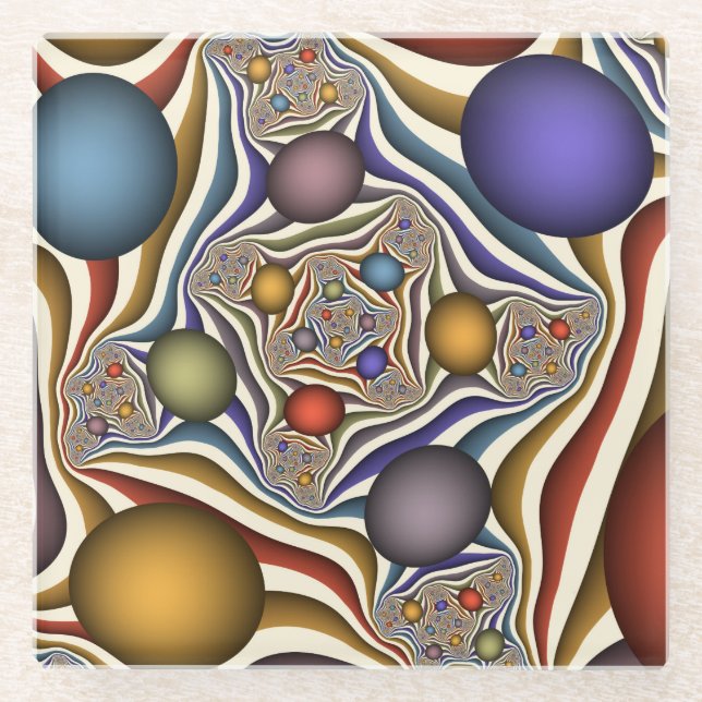 Flying Up Colourful Modern Abstract Fractal Art Glass Coaster (Front)