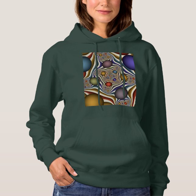 Flying Up, Colourful Modern Abstract Fractal Art Hoodie (Front)