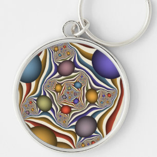 Flying Up Colourful Modern Abstract Fractal Art Key Ring