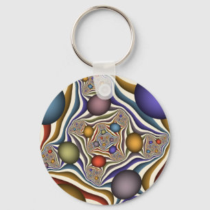 Flying Up, Colourful Modern Abstract Fractal Art Key Ring