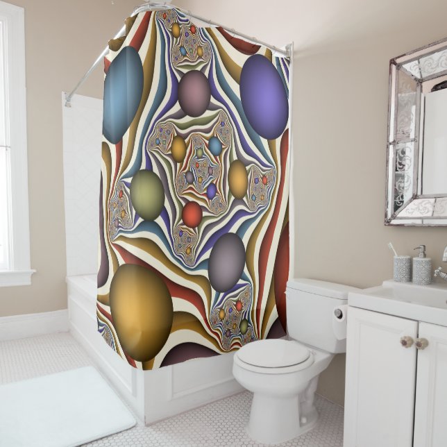 Flying Up, Colourful, Modern, Abstract Fractal Art Shower Curtain (In Situ)