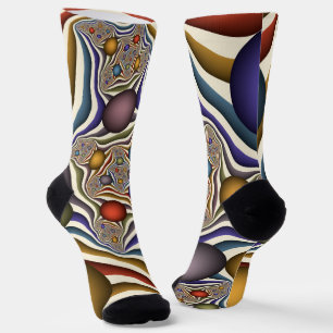 Flying Up, Colourful Modern Abstract Fractal Art Socks