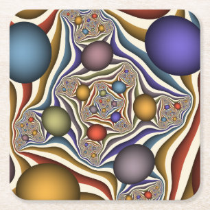 Flying Up, Colourful Modern Abstract Fractal Art Square Paper Coaster
