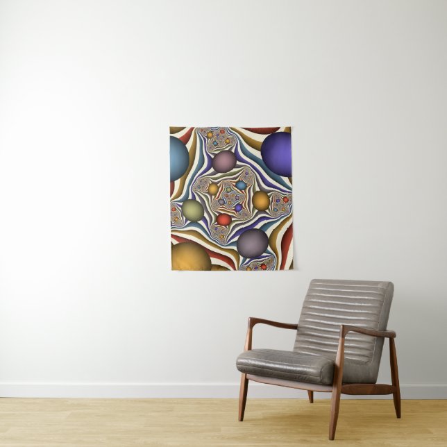 Flying Up, Colourful Modern Abstract Fractal Art Tapestry (In Situ)