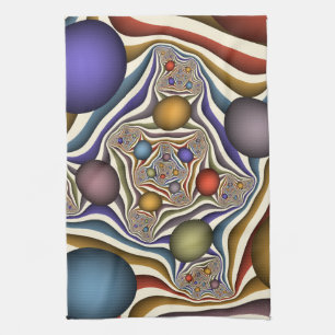 Flying Up, Colourful, Modern, Abstract Fractal Art Tea Towel
