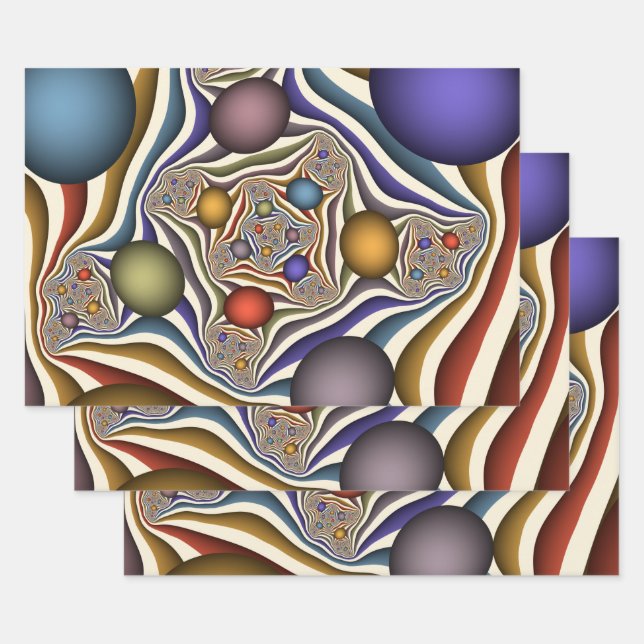 Flying Up, Colourful, Modern, Abstract Fractal Art Wrapping Paper Sheet (Set)
