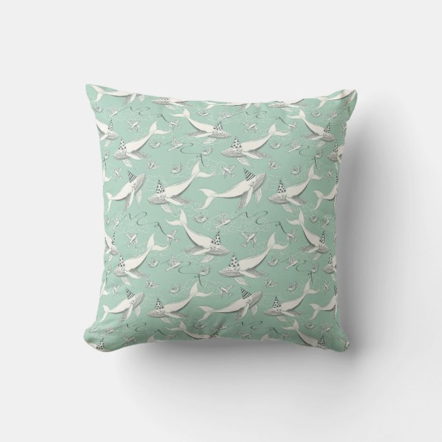 Flying Whale Birthday Party Pattern Cushion (Front)