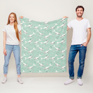 Flying Whale Birthday Party Pattern Fleece Blanket
