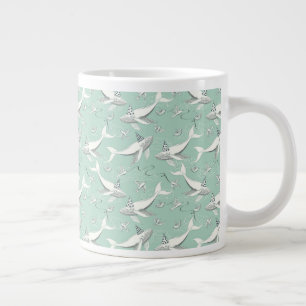 Flying Whale Birthday Party Pattern Large Coffee Mug