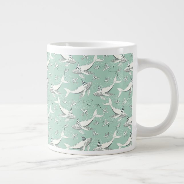 Flying Whale Birthday Party Pattern Large Coffee Mug (Right)