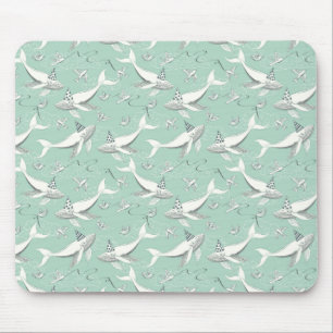 Flying Whale Birthday Party Pattern Mouse Pad