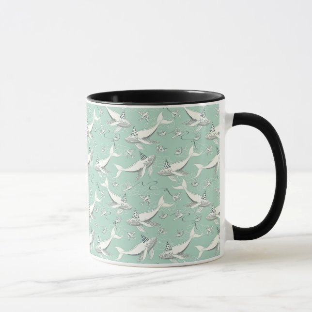 Flying Whale Birthday Party Pattern Mug (Right)