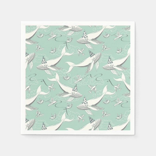 Flying Whale Birthday Party Pattern Napkin (Front)