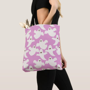 Flying White Ghosts Pink Halloween Tote Bag