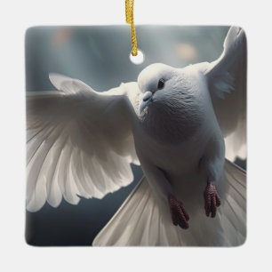 Flying White Peace Dove Ceramic Ornament