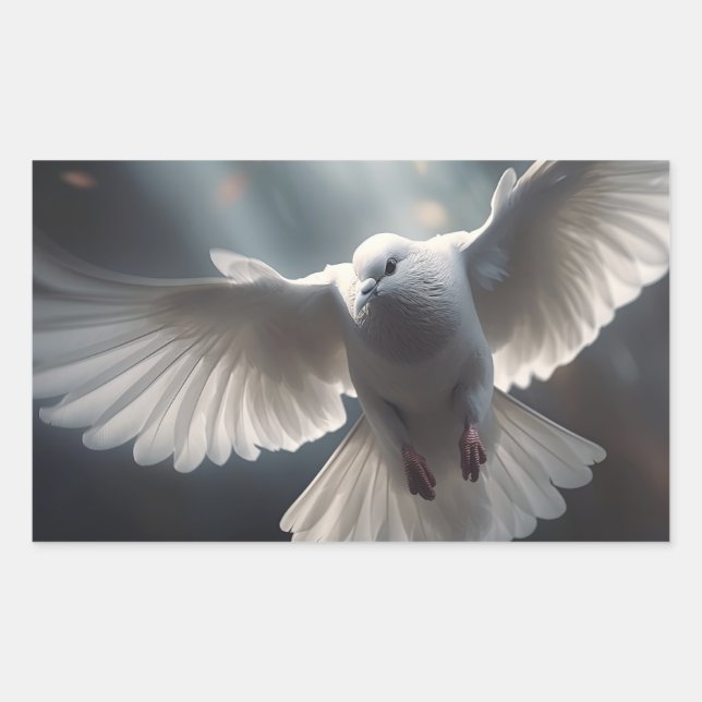 Flying White Peace Dove Rectangular Sticker (Front)