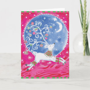 Flying White Reindeer Card