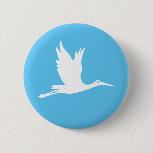 Flying white stork 6 cm round badge